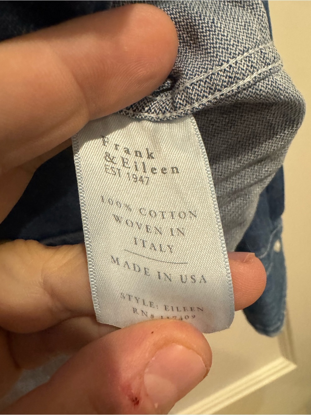 Frank & Eileen Men's Distressed Indigo Denim Button-Down Shirt - Picture 3 of 6